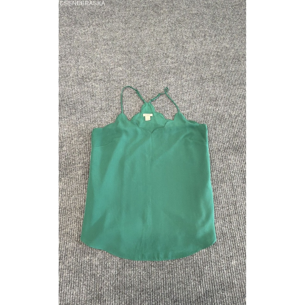 J.Crew Women's Green Scalloped Camisole Tank Top Lined‎ Spaghetti Strap Size 2